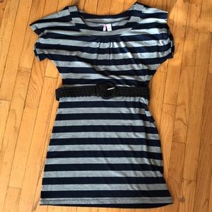 Cap-sleeved striped dress